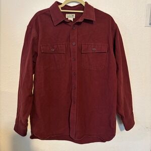VTG LL Bean Men's Burgundy Flannel Shirt Long Sleeve Button Up Size L